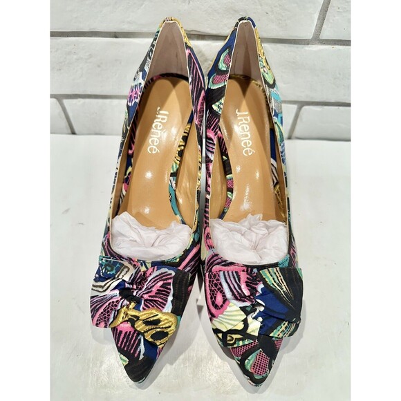 Vintage J Renee Couture Collection‎ Silk Print Women's Heels 7.5 W PURPLE Floral - Picture 3 of 16